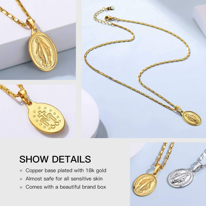 Suplight Vrigin Mary Medallion Necklace for Women, Catholic Religious Coin Necklace 18K Gold Filled De La Virgen Maria Medal Necklace - Image 5